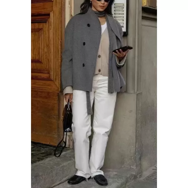 chouyatou Womens Winter Double Breasted Wool Blazer Jacket Business Casual Short Wool Pea CoatGrey