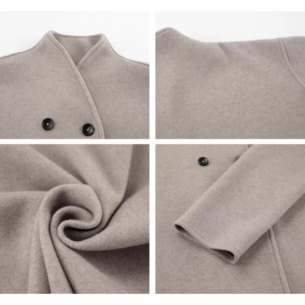 chouyatou Womens Winter Double Breasted Wool Blazer Jacket Business Casual Short Wool Pea CoatKhaki