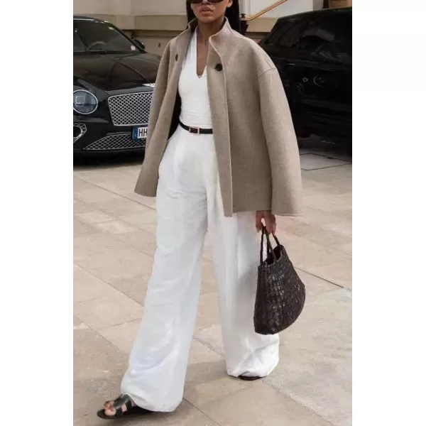 chouyatou Womens Winter Double Breasted Wool Blazer Jacket Business Casual Short Wool Pea CoatKhaki