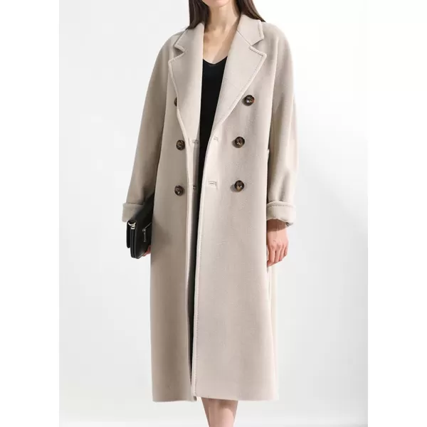 chouyatou Womens Winter Double Breasted Wool Coat Business Casual Midi Long Winter Trench Coat with BeltBeige