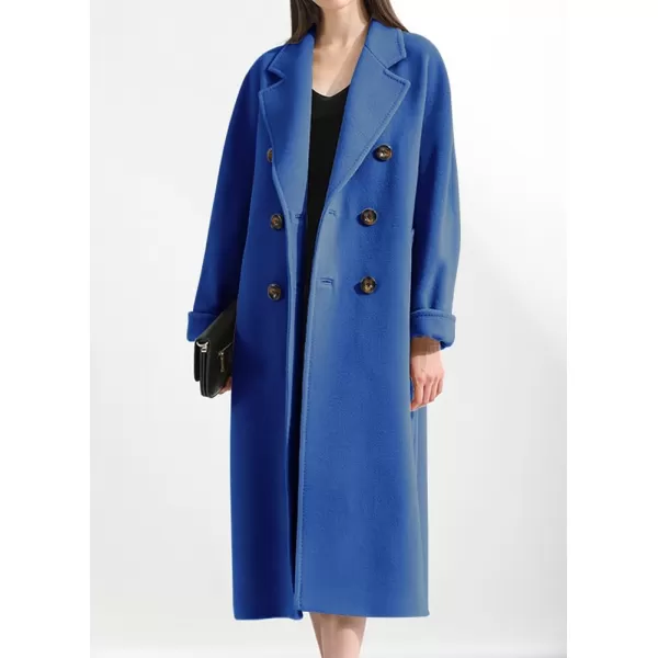 chouyatou Womens Winter Double Breasted Wool Coat Business Casual Midi Long Winter Trench Coat with BeltBlue