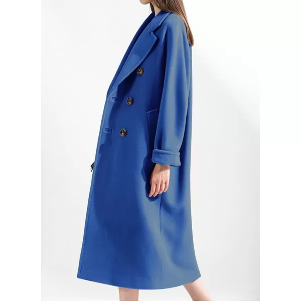 chouyatou Womens Winter Double Breasted Wool Coat Business Casual Midi Long Winter Trench Coat with BeltBlue