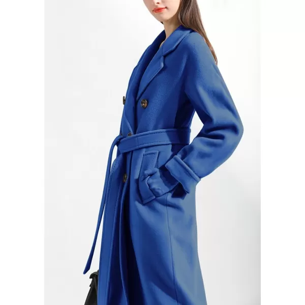 chouyatou Womens Winter Double Breasted Wool Coat Business Casual Midi Long Winter Trench Coat with BeltBlue