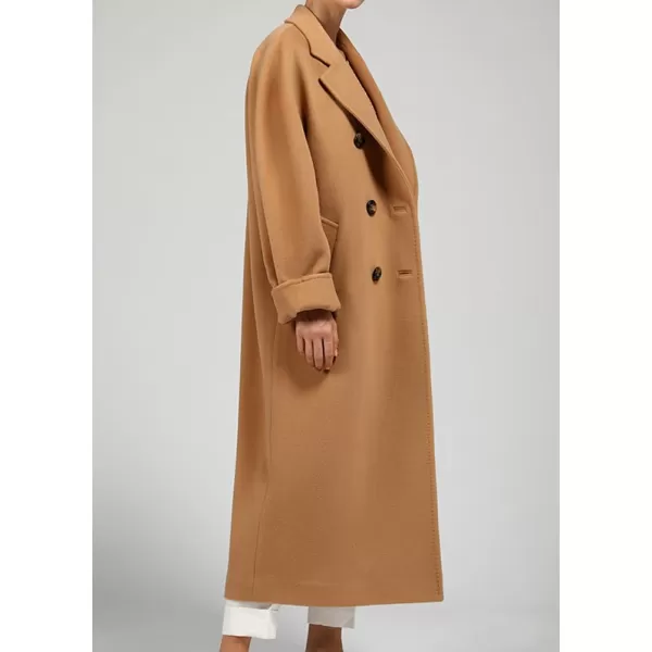 chouyatou Womens Winter Double Breasted Wool Coat Business Casual Midi Long Winter Trench Coat with BeltCamel