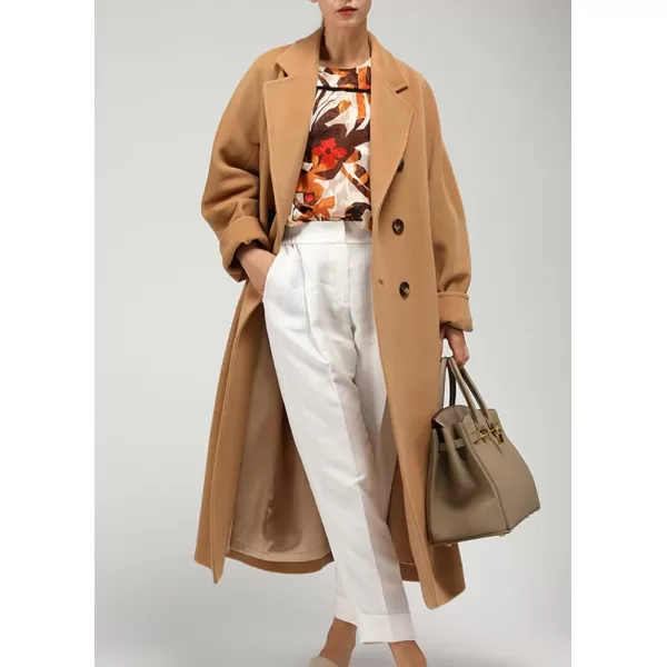 chouyatou Womens Winter Double Breasted Wool Coat Business Casual Midi Long Winter Trench Coat with BeltCamel
