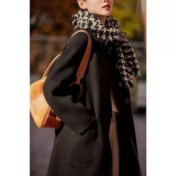 chouyatou Womens Winter Wool Coat Single Breasted Business Casual Midi Long Winter Trench CoatBlack