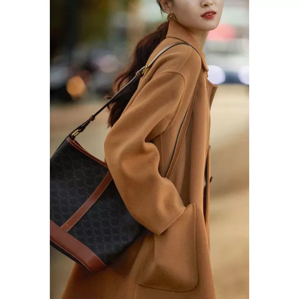 chouyatou Womens Winter Wool Coat Single Breasted Business Casual Midi Long Winter Trench CoatCamel