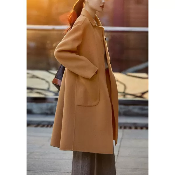 chouyatou Womens Winter Wool Coat Single Breasted Business Casual Midi Long Winter Trench CoatCamel