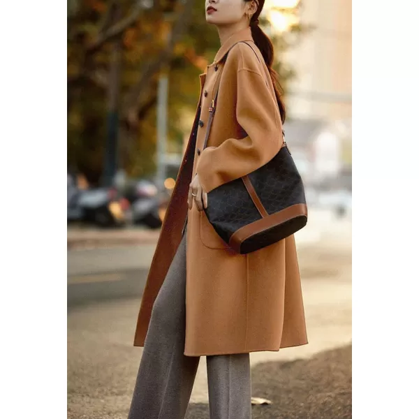 chouyatou Womens Winter Wool Coat Single Breasted Business Casual Midi Long Winter Trench CoatCamel