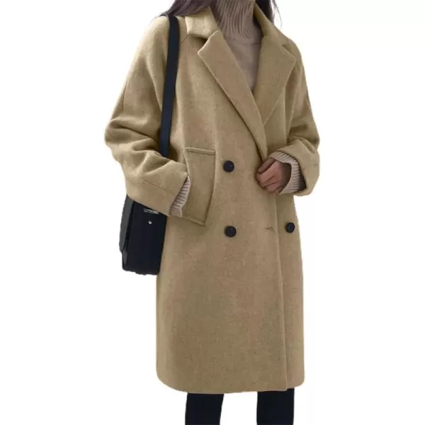 chouyatou Womens Casual Notch Lapel Double Breasted Warm Pea Coat OvercoatCamel