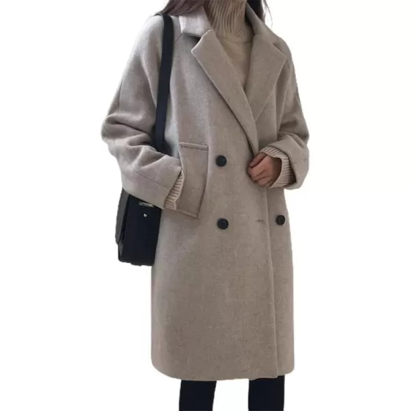 chouyatou Womens Casual Notch Lapel Double Breasted Warm Pea Coat OvercoatGrey Beige