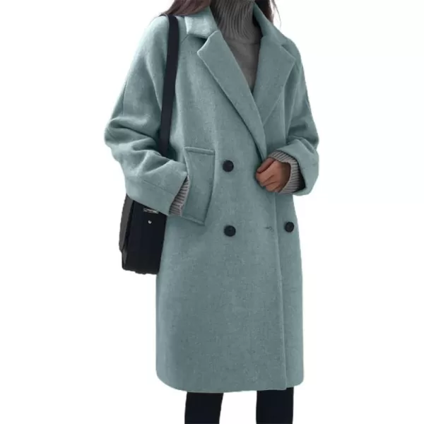 chouyatou Womens Casual Notch Lapel Double Breasted Warm Pea Coat OvercoatLight Blue