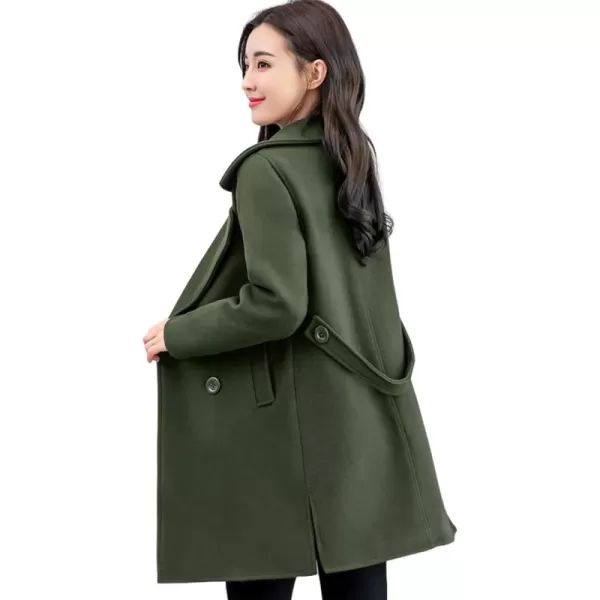 chouyatou Womens Elegant Lapel Collar Double Breasted Wool Blend Pea Coat with BeltArmy Green