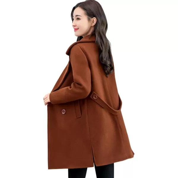 chouyatou Womens Elegant Lapel Collar Double Breasted Wool Blend Pea Coat with BeltCaramel