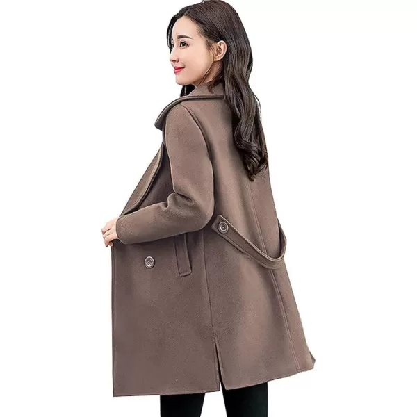 chouyatou Womens Elegant Lapel Collar Double Breasted Wool Blend Pea Coat with BeltKhaki