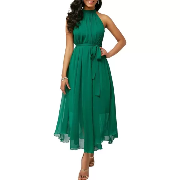 chouyatou Womens Summer Halter Neck Sleeveless Party Beach Maxi Chiffon DressGreen