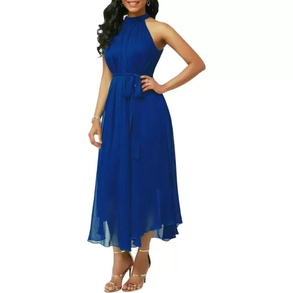 chouyatou Womens Summer Halter Neck Sleeveless Party Beach Maxi Chiffon DressRoyal Blue