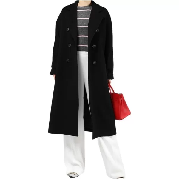 chouyatou Womens Winter Double Breasted Wool Coat Business Casual Midi Long Winter Trench Coat with BeltBlack