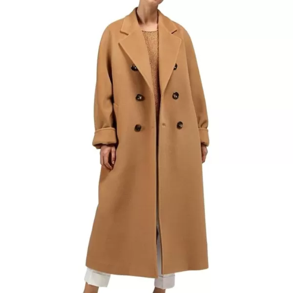 chouyatou Womens Winter Double Breasted Wool Coat Business Casual Midi Long Winter Trench Coat with BeltCamel