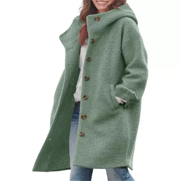 chouyatou Womens Winter Single Breasted Long Wool Coat with Hood Casual Wool Blend Trench Coat JacketGreen