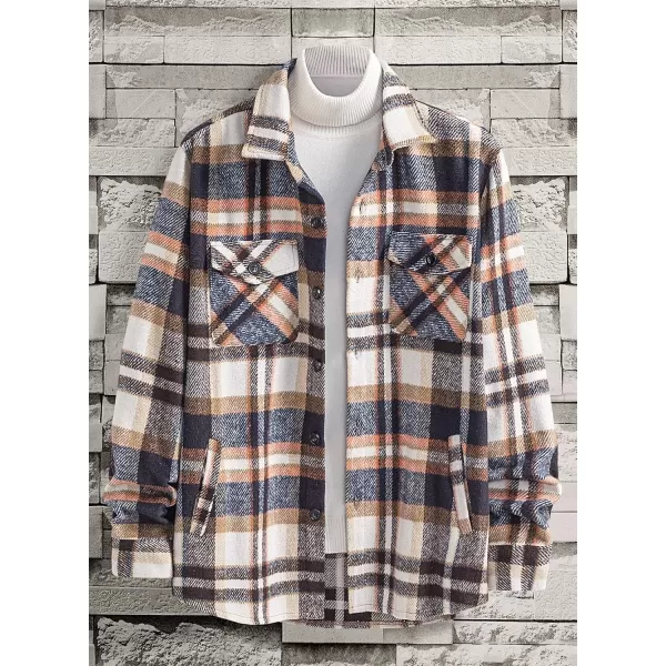 chouyatou Mens Casual Plaid Button Down Long Sleeve Flannel Shirt Jacket Shacket TopBlue