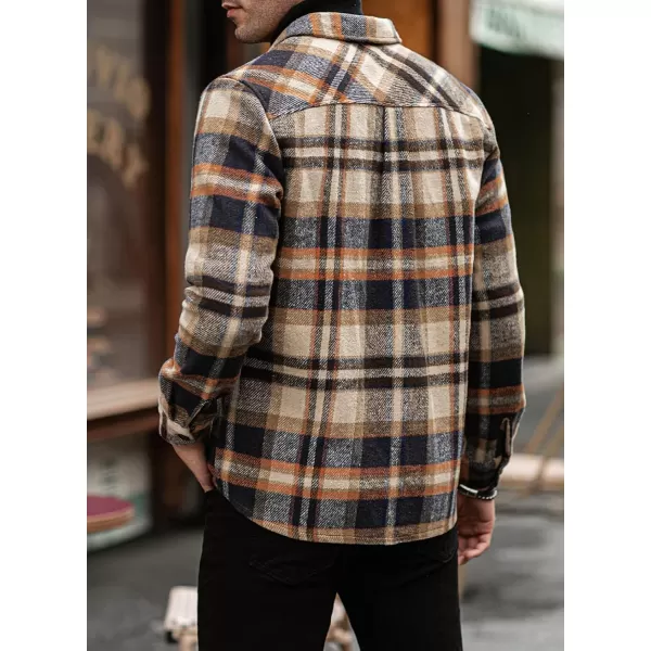 chouyatou Mens Casual Plaid Button Down Long Sleeve Flannel Shirt Jacket Shacket TopDark Brown