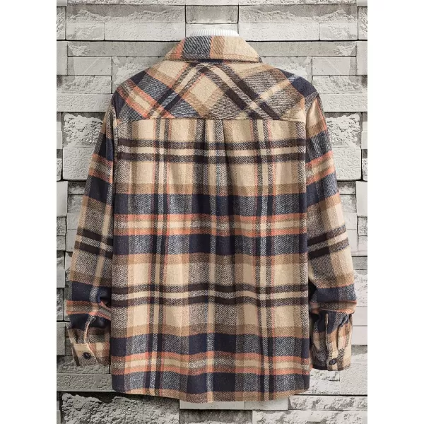 chouyatou Mens Casual Plaid Button Down Long Sleeve Flannel Shirt Jacket Shacket TopDark Brown