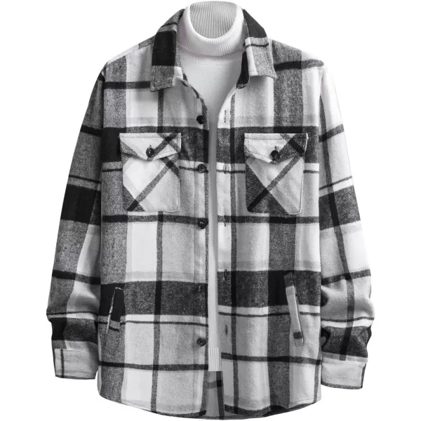 chouyatou Mens Casual Plaid Button Down Long Sleeve Flannel Shirt Jacket Shacket TopGray