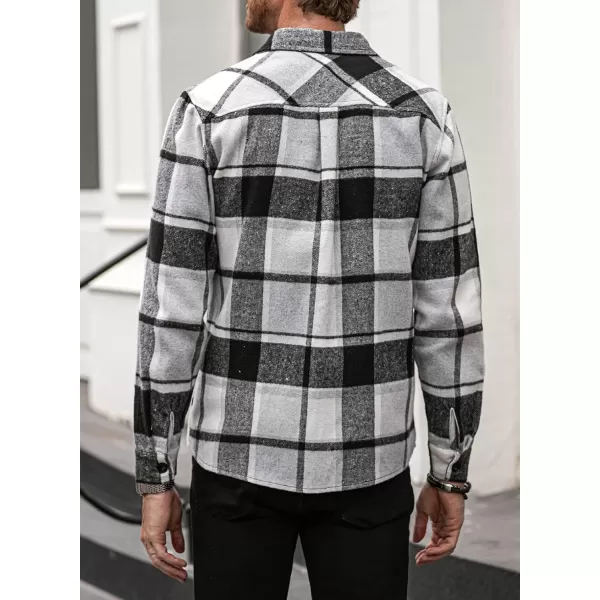chouyatou Mens Casual Plaid Button Down Long Sleeve Flannel Shirt Jacket Shacket TopGray