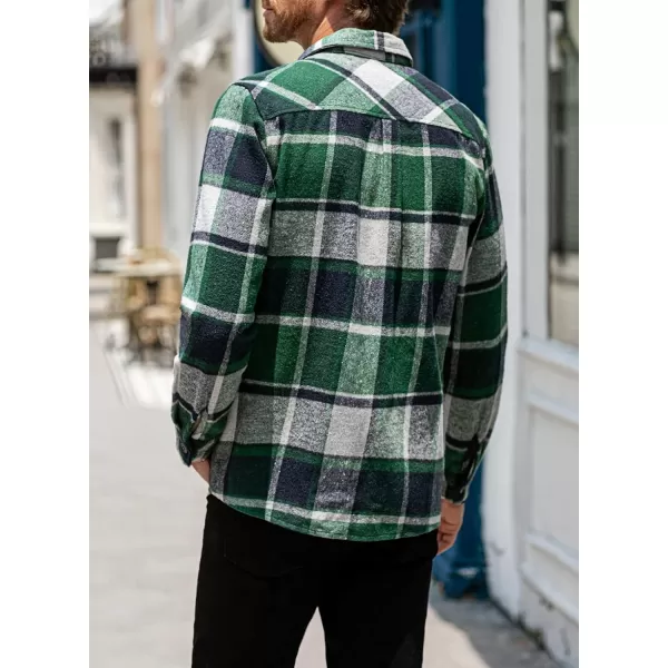 chouyatou Mens Casual Plaid Button Down Long Sleeve Flannel Shirt Jacket Shacket TopGreen