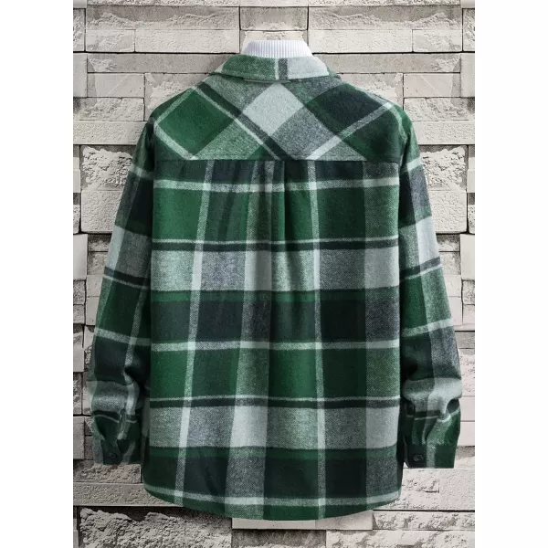 chouyatou Mens Casual Plaid Button Down Long Sleeve Flannel Shirt Jacket Shacket TopGreen