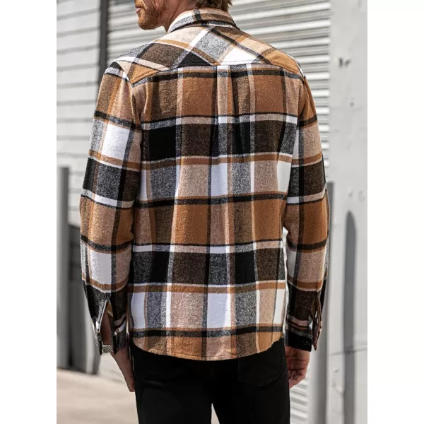 chouyatou Mens Casual Plaid Button Down Long Sleeve Flannel Shirt Jacket Shacket TopKhaki