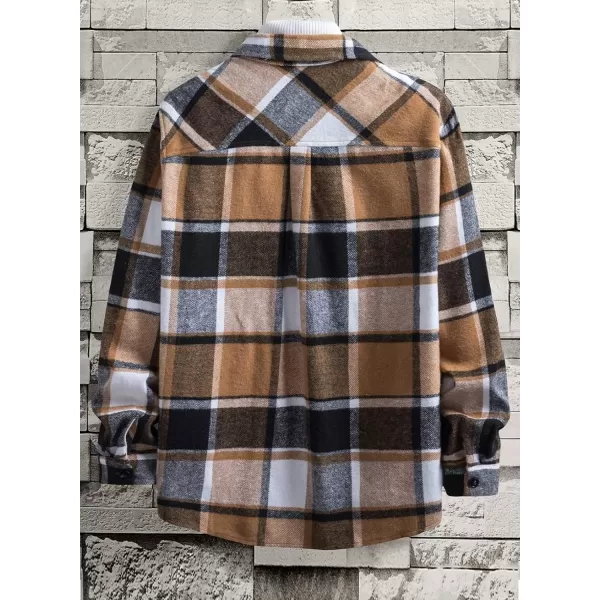 chouyatou Mens Casual Plaid Button Down Long Sleeve Flannel Shirt Jacket Shacket TopKhaki