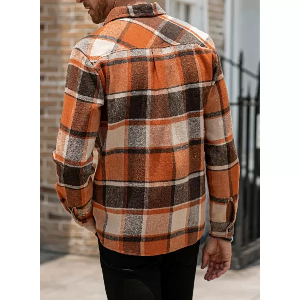 chouyatou Mens Casual Plaid Button Down Long Sleeve Flannel Shirt Jacket Shacket TopOrange