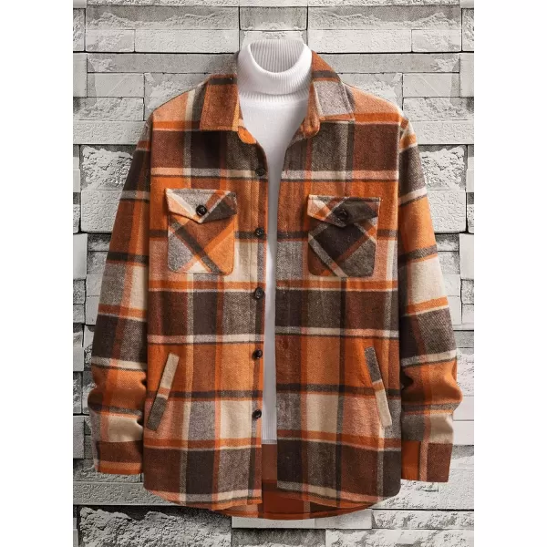 chouyatou Mens Casual Plaid Button Down Long Sleeve Flannel Shirt Jacket Shacket TopOrange
