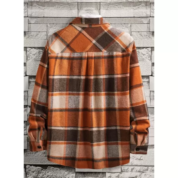 chouyatou Mens Casual Plaid Button Down Long Sleeve Flannel Shirt Jacket Shacket TopOrange