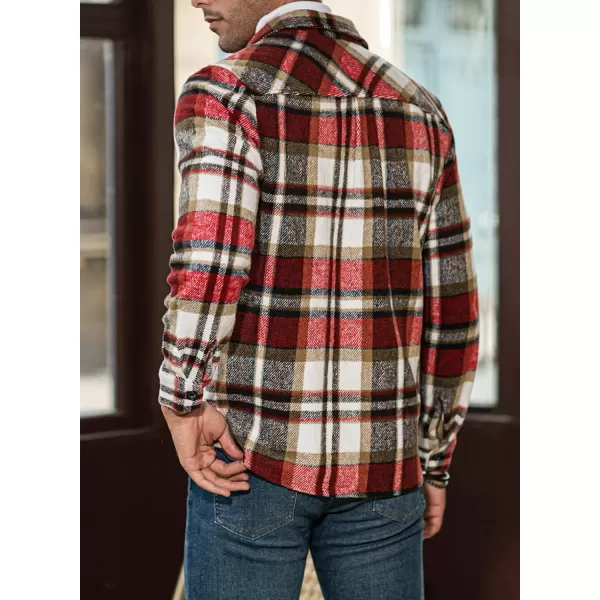 chouyatou Mens Casual Plaid Button Down Long Sleeve Flannel Shirt Jacket Shacket TopRed