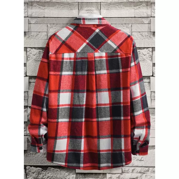 chouyatou Mens Casual Plaid Button Down Long Sleeve Flannel Shirt Jacket Shacket TopRed White