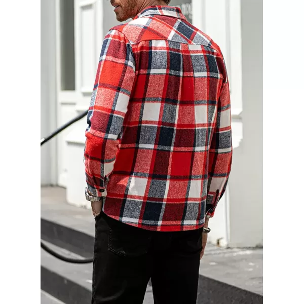 chouyatou Mens Casual Plaid Button Down Long Sleeve Flannel Shirt Jacket Shacket TopRed White