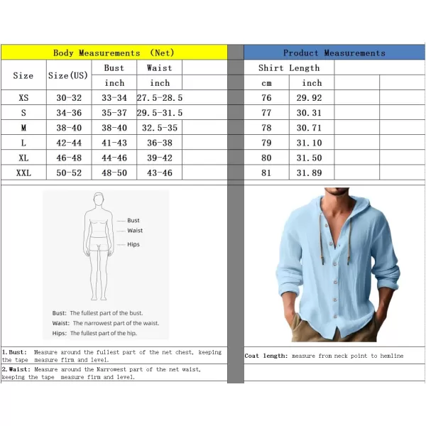 chouyatou Mens Hooded Cotton Linen Button Down Shirt Blouses Long Sleeve Beach Vacation Top ShirtsSky Blue