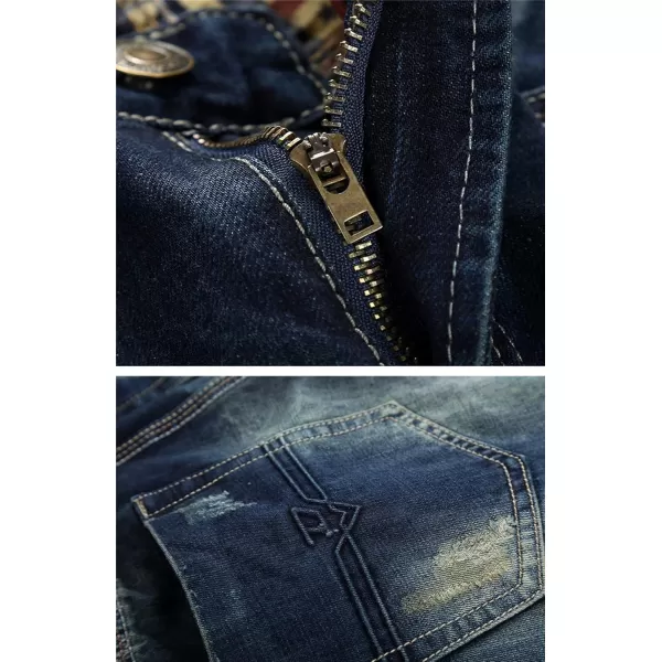 chouyatou Mens Retro Washed Casual Frayed Ripped Holes Straight Leg Denim PantsBlue