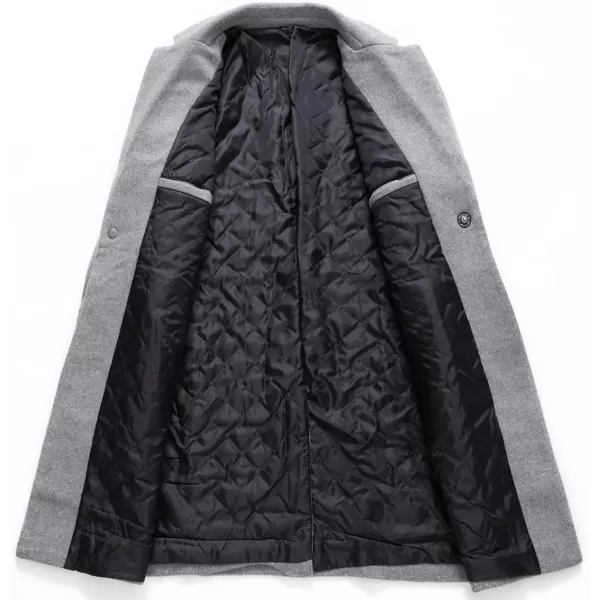 chouyatou Mens Winter Notched Collar 1 Button Slimming Thick Quilted Lining Wool MidLength Trench OvercoatLight Grey