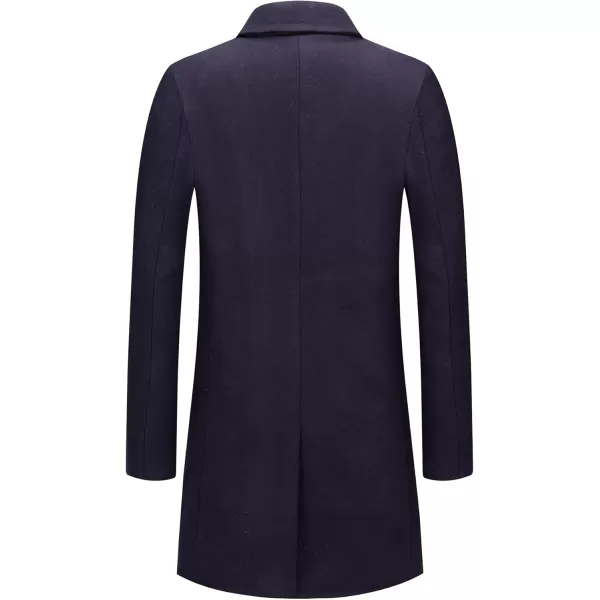 chouyatou Mens Winter Notched Collar 1 Button Slimming Thick Quilted Lining Wool MidLength Trench OvercoatNavy Blue