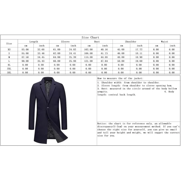 chouyatou Mens Winter Notched Collar 1 Button Slimming Thick Quilted Lining Wool MidLength Trench OvercoatNavy Blue