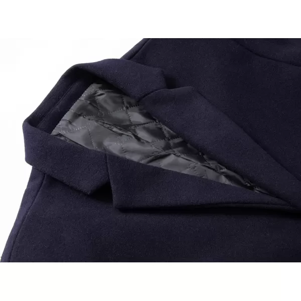 chouyatou Mens Winter Notched Collar 1 Button Slimming Thick Quilted Lining Wool MidLength Trench OvercoatNavy Blue