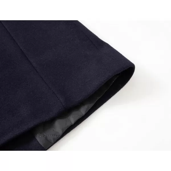 chouyatou Mens Winter Notched Collar 1 Button Slimming Thick Quilted Lining Wool MidLength Trench OvercoatNavy Blue