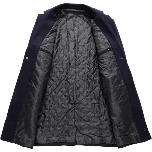 chouyatou Mens Winter Notched Collar 1 Button Slimming Thick Quilted Lining Wool MidLength Trench OvercoatNavy Blue