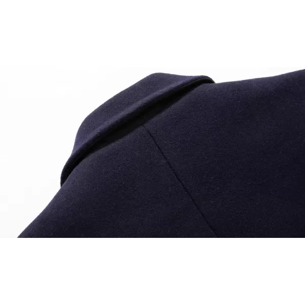 chouyatou Mens Winter Notched Collar 1 Button Slimming Thick Quilted Lining Wool MidLength Trench OvercoatNavy Blue