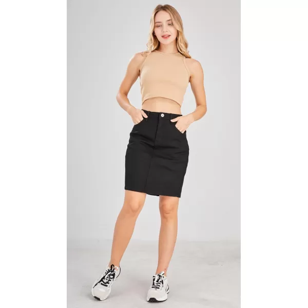 chouyatou Womens Basic FivePocket Rugged Wear Denim Pencil Skirt with SlitBlack