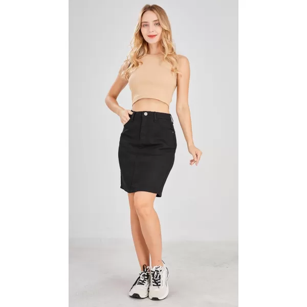 chouyatou Womens Basic FivePocket Rugged Wear Denim Pencil Skirt with SlitBlack